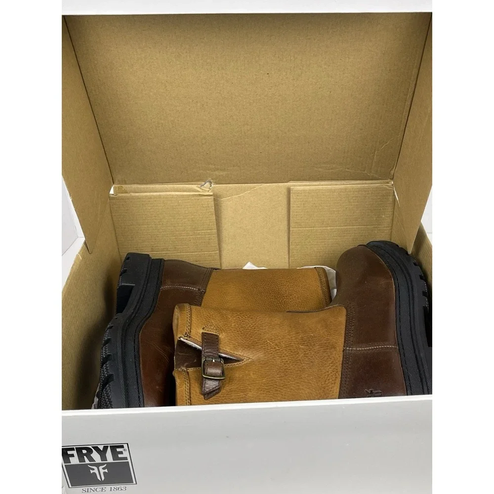 Frye Riley Pull-On Boots Mens 7.5 Espresso Leather‎ Shearling Lined Lug Sole NEW